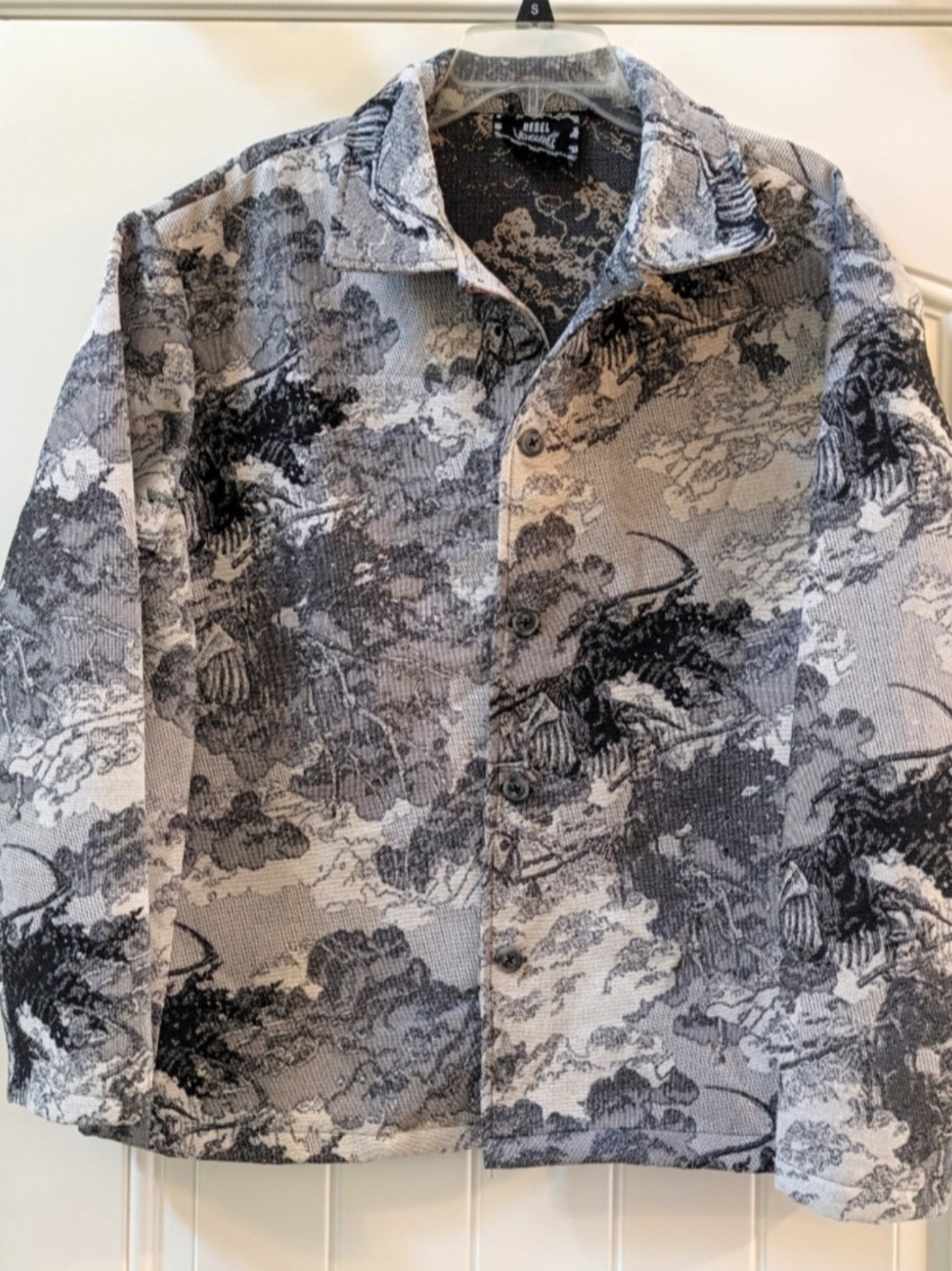 Rebel Vengeance Jacket Mens Size S Tapestry Apocalypse Horseman Grey Black NWT